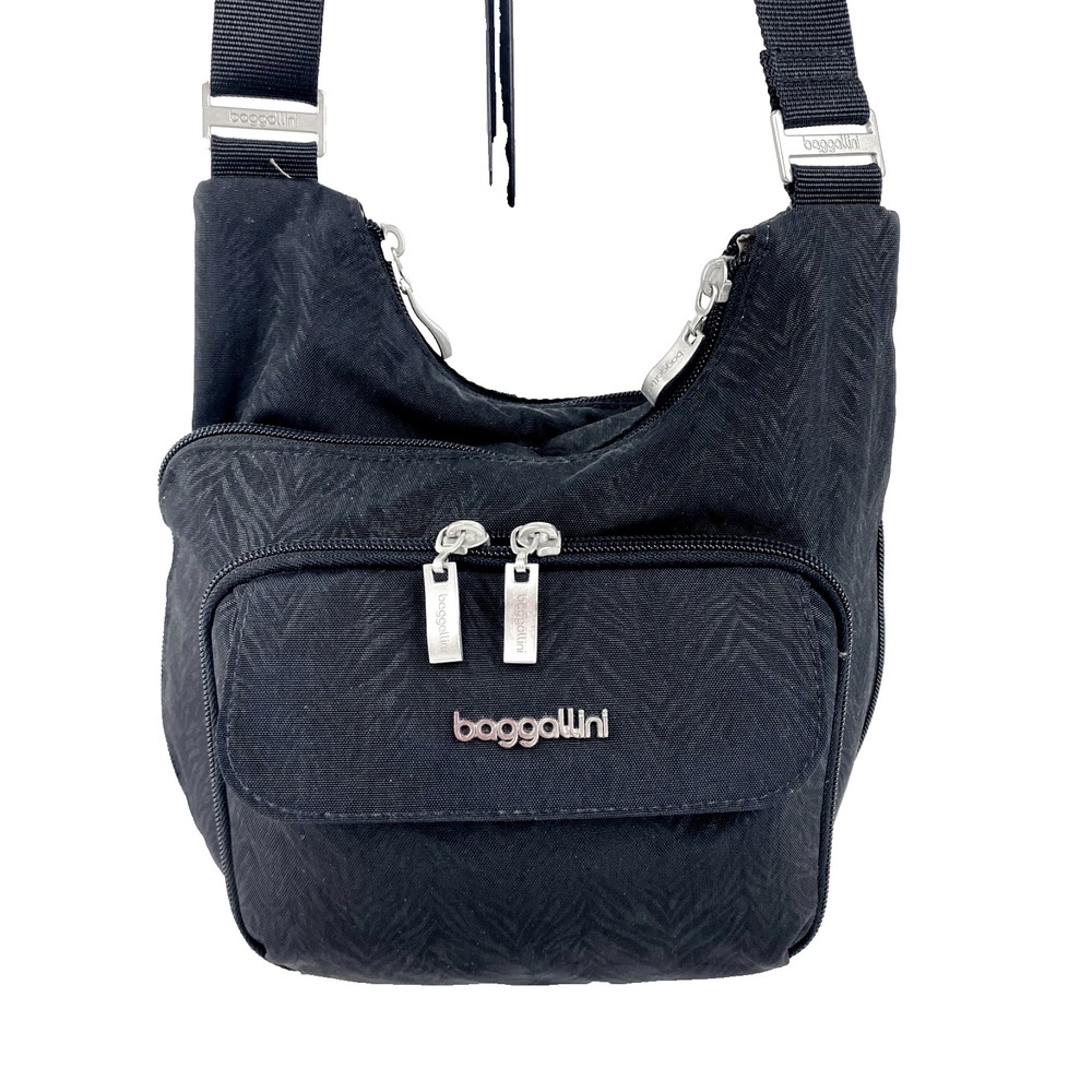Baggallini Criss Cross Shoulder Bag Black Crossbody Travel Organizer Nylon LKNU - Picture 2 of 12